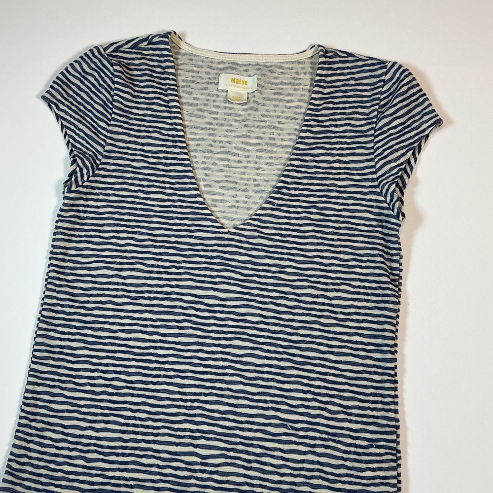 Anthropologie Maeve Striped Cap Sleeves V-Neck Top Navy White Size S
